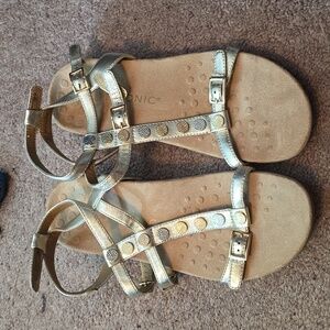 Vionic Hailey gladiator sandal in gold with mixed medal accents